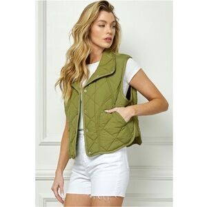 Olive Green Quilted Vest for Women